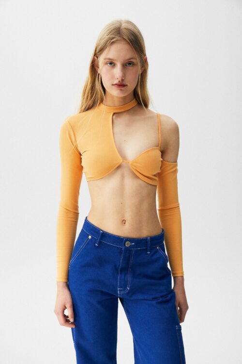 Asimetrik Uzun Kollu Yüksek Yakalı Bluz