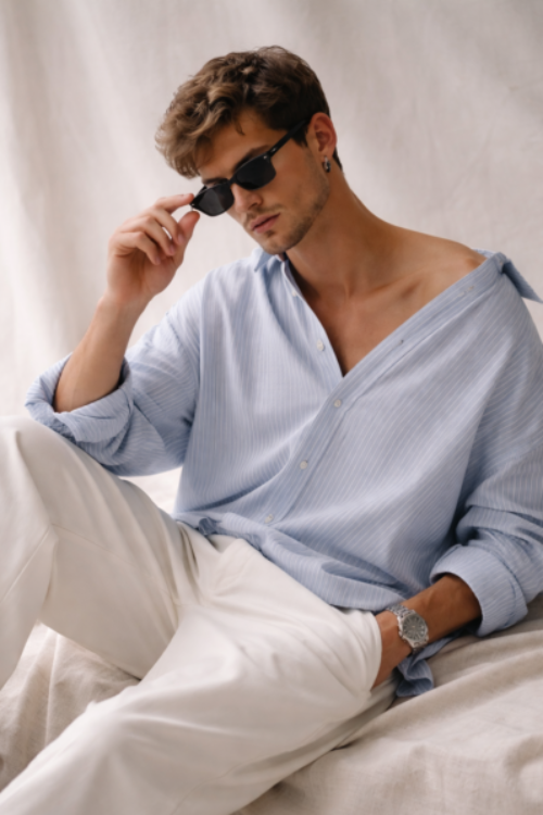 Oversize Keten Gömlek – Erkek Üst Giyim